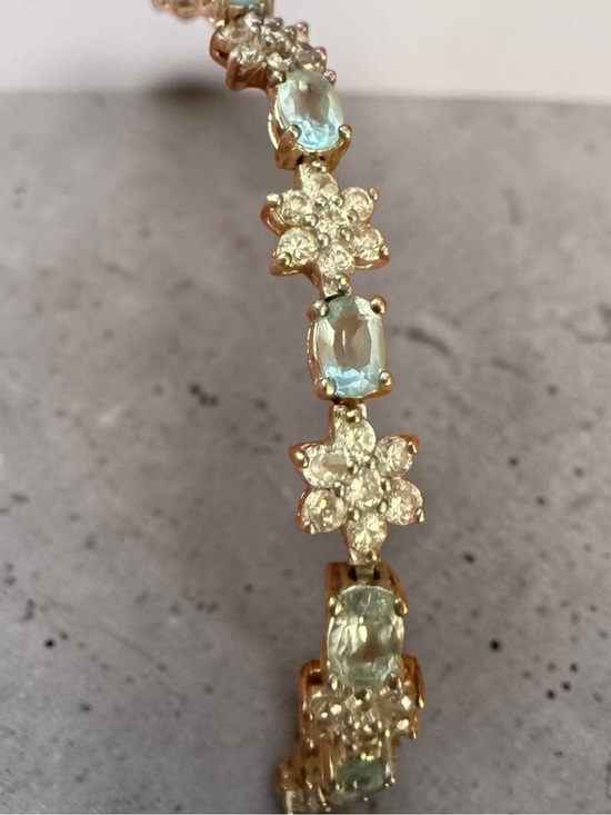 925 Sterling Silver Jewelry - Vintage 925 Sterling Silver Blue Topaz & CZ Tennis Bracelet 7" JJT Floral Design